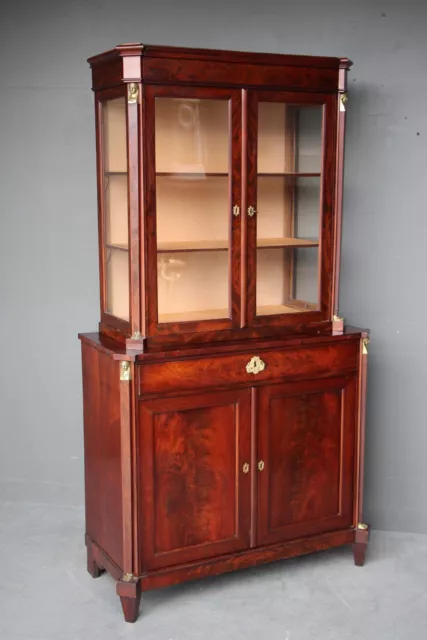 Antique French Empire bookcase mahogany display cabinet bronze caryatids 1820’s