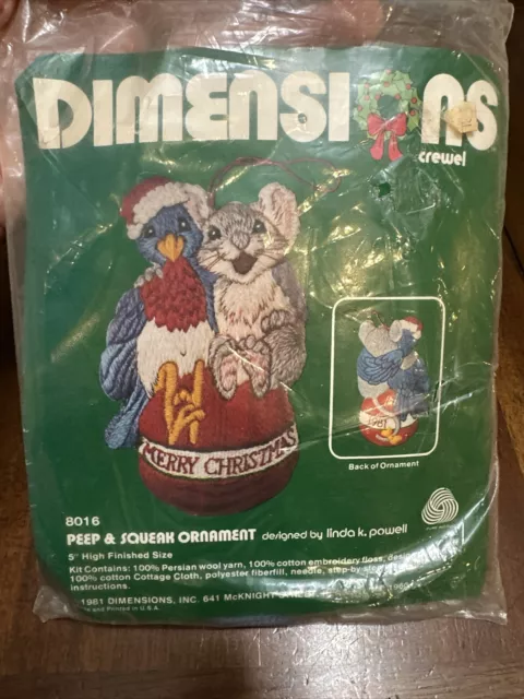 Dimensions Peep & Squeak Ornament Kit 8016 De Colección Reedición Mouse Bluebird Crewel