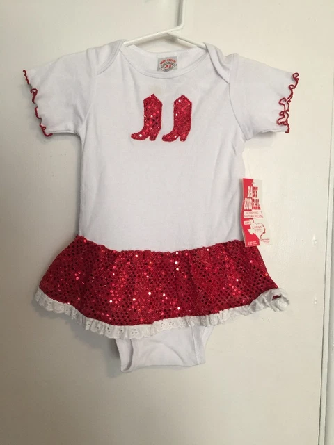 Baby Girl Western One-Piece Red Sparkly Sequins 24 Months Cowgirl Boots Ruffles