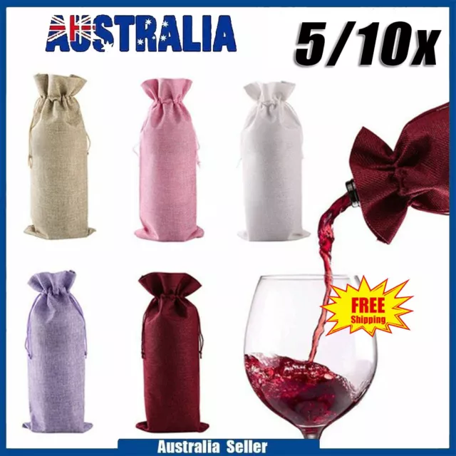 Rustic Wine Bottle Bags Pouch Wine Bottle Covers Drawstring Jute Burlap Gifts