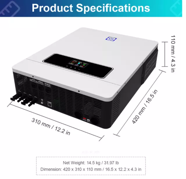 AU Stock 10.2KW Solar Hybrid Inverter Charger DC48V 2 MPPT Sine Wave Controller 3