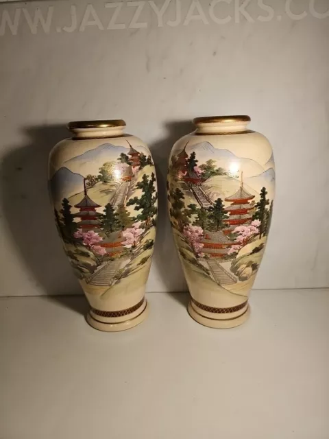 Pair of Japanese Taisho Period Uchida Satsuma Baluster Vases c1912-26