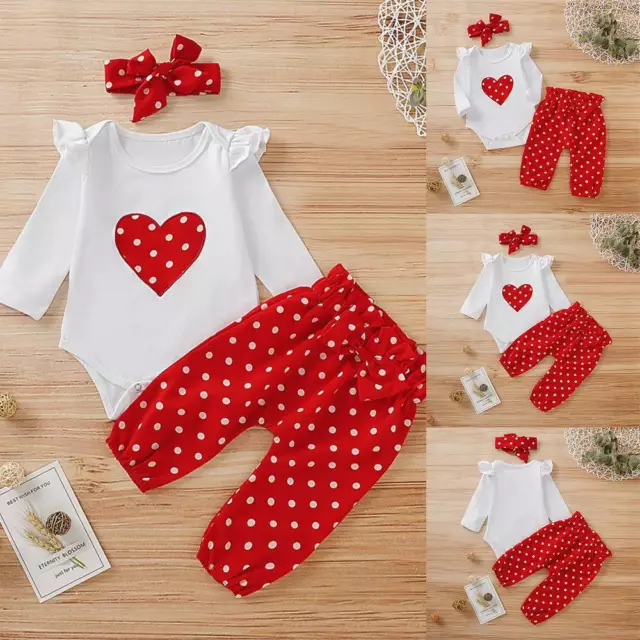 Newborn Infant Baby Girl Romper Jumpsuit Tops Pants Headband Outfits Clothes Set