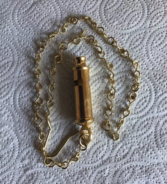 Police Whistle And Chain, Gilt Plated