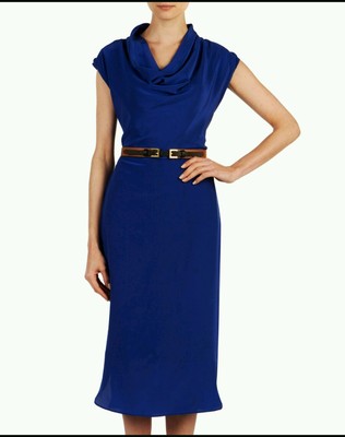 TED BAKER LONDON Blue ISPRE Cowl Neck Cap Sleeve Silk Dress Sz 1 = US 4 NWOT