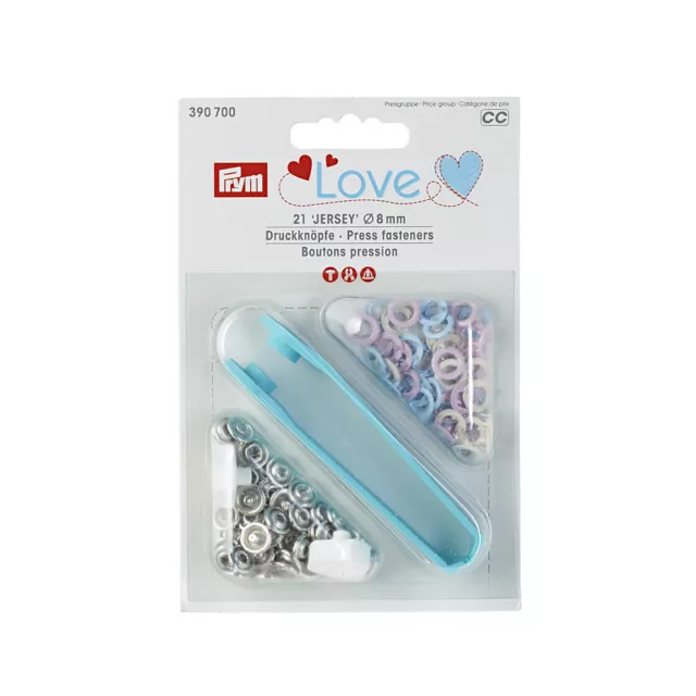 21 Prym Love Couture-Gratuit Jersey Anneau Boutons 8 MM Rose Bleu Clair