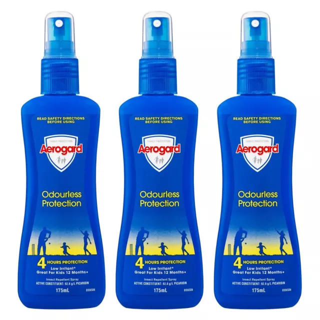 3PK Aerogard 175ml Odourless Adult/Kids Insect Repellant Roll On 4H Protection