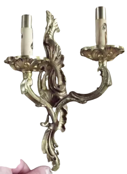 Ancienne applique chandelier lustre bronze décor rinceaux 2 têtes vintage 25 cm