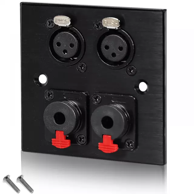 Black Metal Wall Plate 2 x 6.35mm Jack and 2 XLR Female Sockets Audio Connection