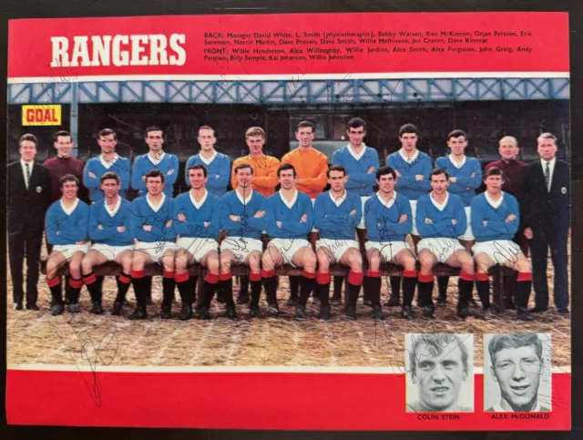 GLASGOW RANGERS signed 1969 Team photo picture ALEX FERGUSON DAVID WHITE