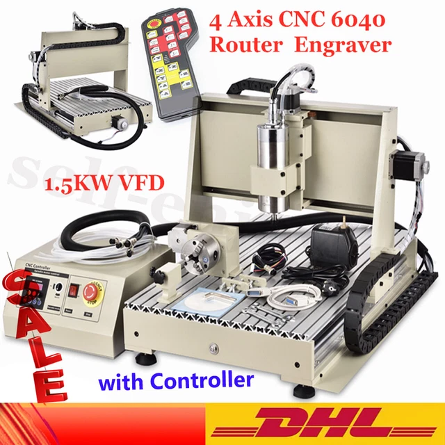USB 4Axis 6040 CNC Router Engraver VFD Drilling Milling Machine+Controller 1500W