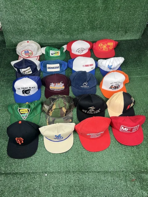 Lot of 33 Vintage Trucker Hats Baseball Caps Patch Beer Sports Snapback Mix
