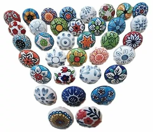 Hand Painted Lot of 20 colorful Ceramic Cabinet Knobs Pulls Drawer Door Handles