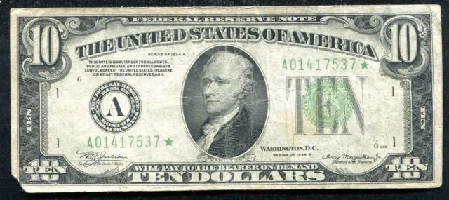 Fr. 2006-A* 1934-A $10 *Star* Frn Federal Reserve Note Boston, Ma Scarce