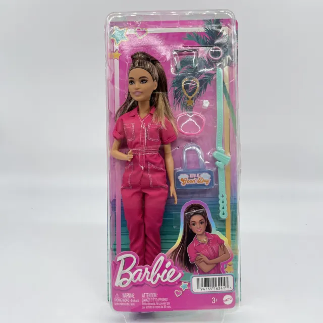BARBIE Fashionista - Puppe in pinkem Jumpsuit mit Accessoires und Welpen für Sty