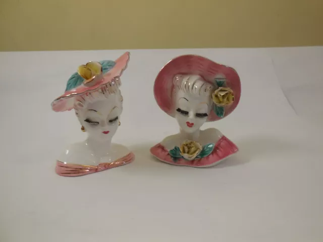 Vintage  1950’s Lefton & Napco Lady Head Vases  with Eyelashes/ Hat  - PreOwned
