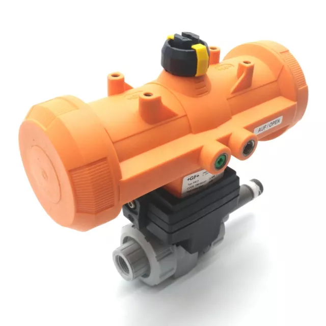 GF Type 233 Pneumatically Actuated Ball Valve, 3/8"NPT, 100PSI Control, NC, PVC