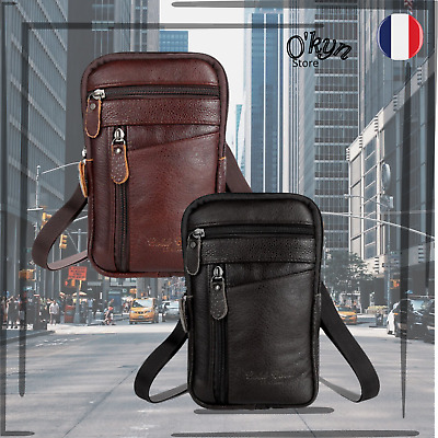 LIVAN® à glissière neuf cuir véritable Sacoche Porté main homme Pochette vide poche 