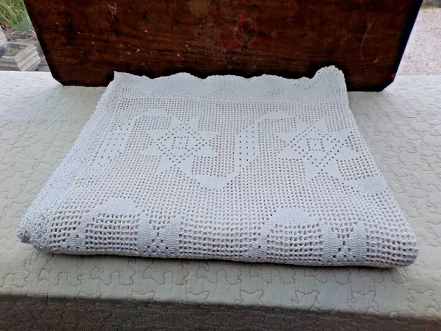 Couvre lit ancien en coton au crochet-blanc-jeté de canapé-190X190cm-2 personnes