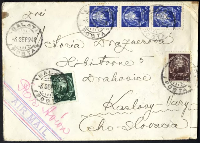 Romania  1948 five coat of arms @GALATI to KARLOWY VARY JUDAICA  from Berry Izy