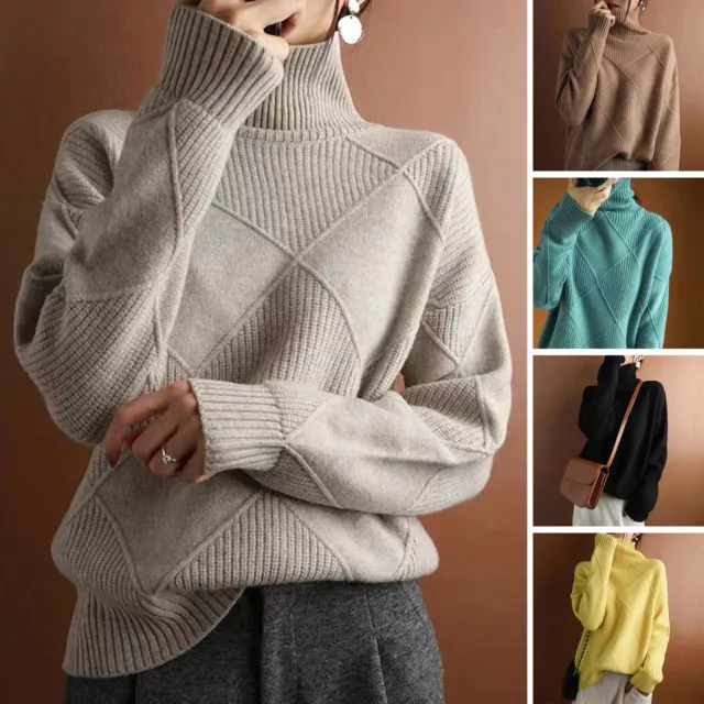 Sweater Jumper Turtleneck Cold Resistant Winter Solid Color Loose Warm Pullover