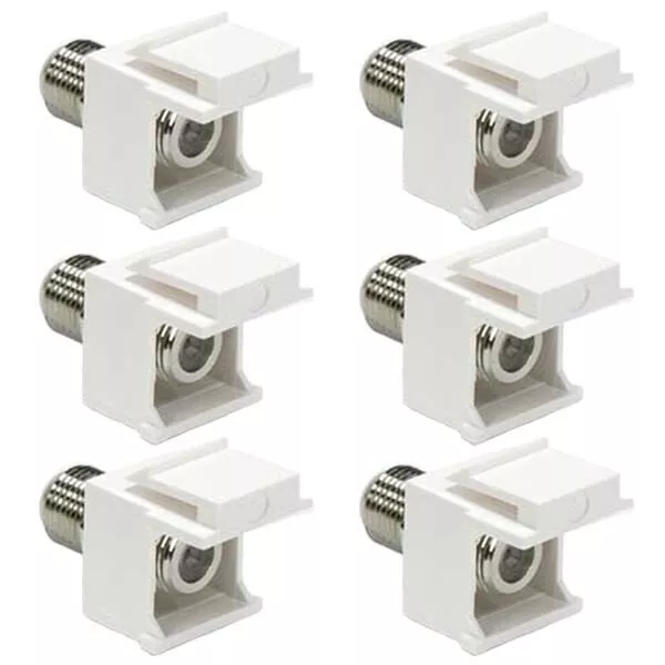 6 Pcs F Type Keystone Jack Coupler Coaxial Cable Connector Snap In Insert White