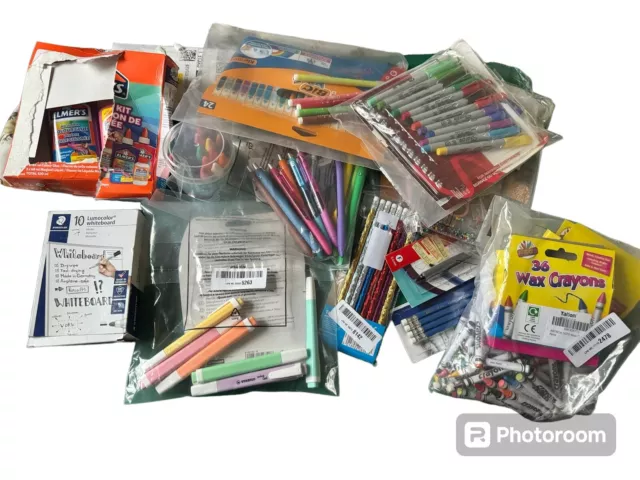 Huge Stationary Bundle Box Pens Pencils Notepads Crayons Markers *Read Descriptn