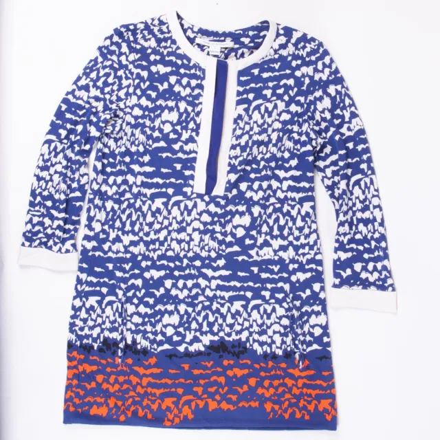 Diane Von Furstenberg Blue and White Print Long Sleeve Dress Size 6