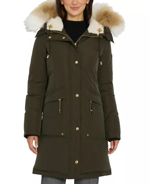 Sam Edelman Women's Jacket Sz XS Faux-Fur-Trim Hooded Parka, - Olive Green