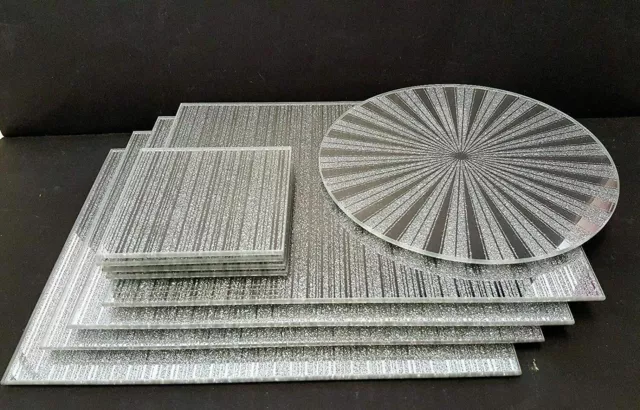 Silver Sparkle Mirrored 4X Coaster 4X Placemats 1X Centre Plate