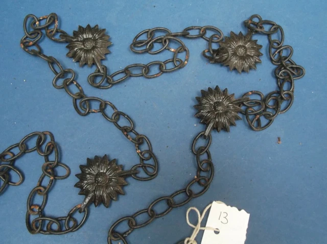 vintage Iron chains Circa 30's black 4 flowers 194cm long fence outside use