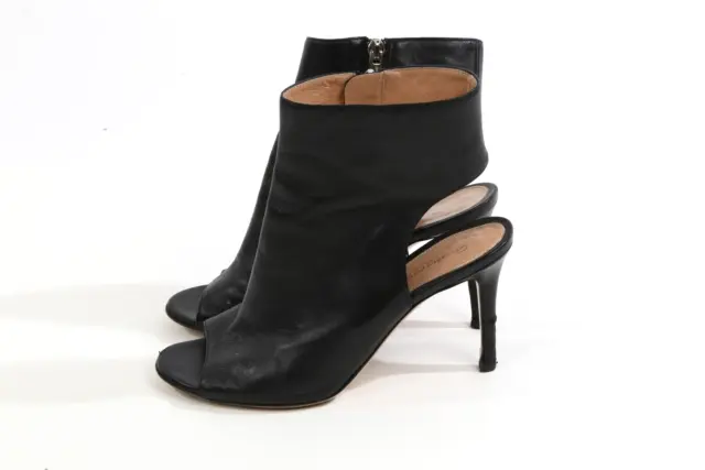 GIANVITO ROSSI Black Leather Peep Toe Cut Out Ankle Booties Size 37