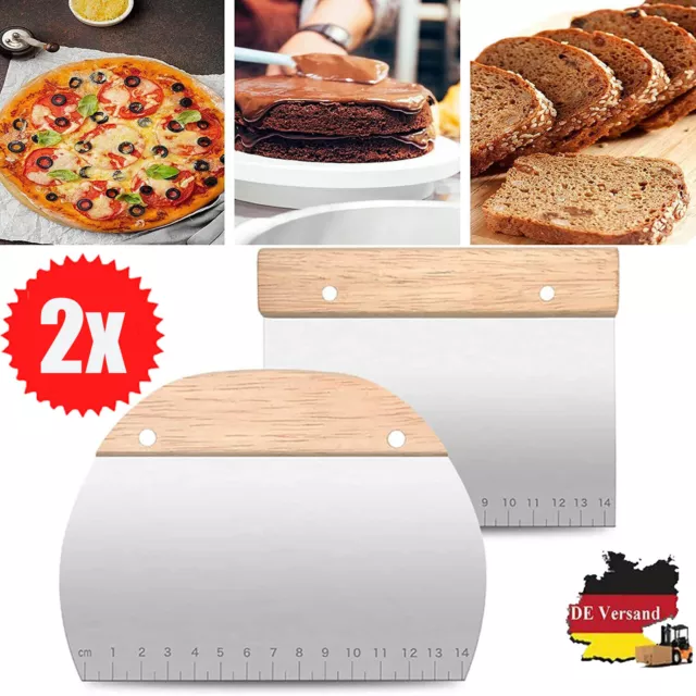 2x Teigmesser Edelstahl Brot Pizza Schneider Mehl Schaber Holzgriff Baken Gadget