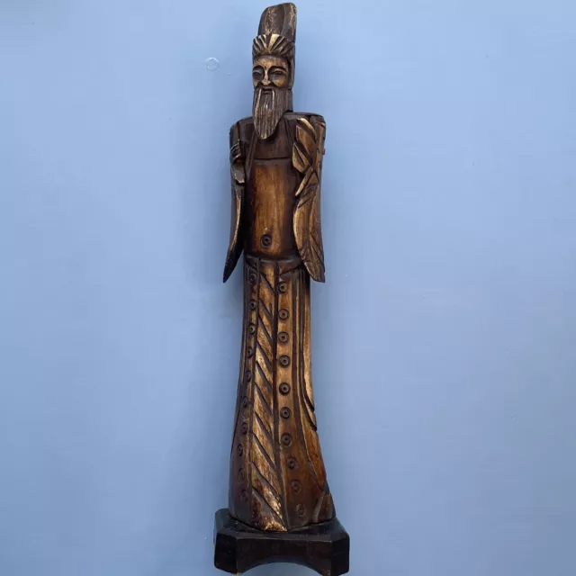 Stunning Vintage Oriental Art Hand Carved Wooden Statue🔥🔥