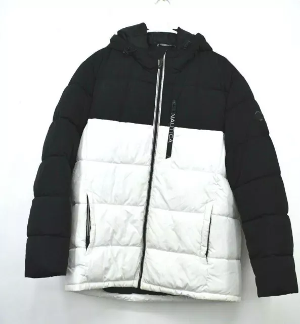 Nautica Mens Full-Zip Slash Pocket Comfort-Fit Casual Puffer Hooded Jacket L
