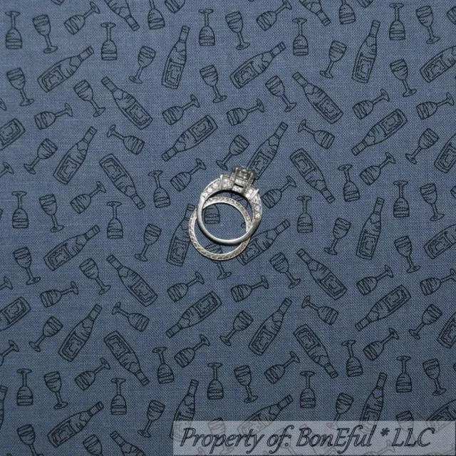 BonEful FABRIC Cotton Quilt Navy Blue Dark Holiday Small Wine Glass 1 LAST SCRAP
