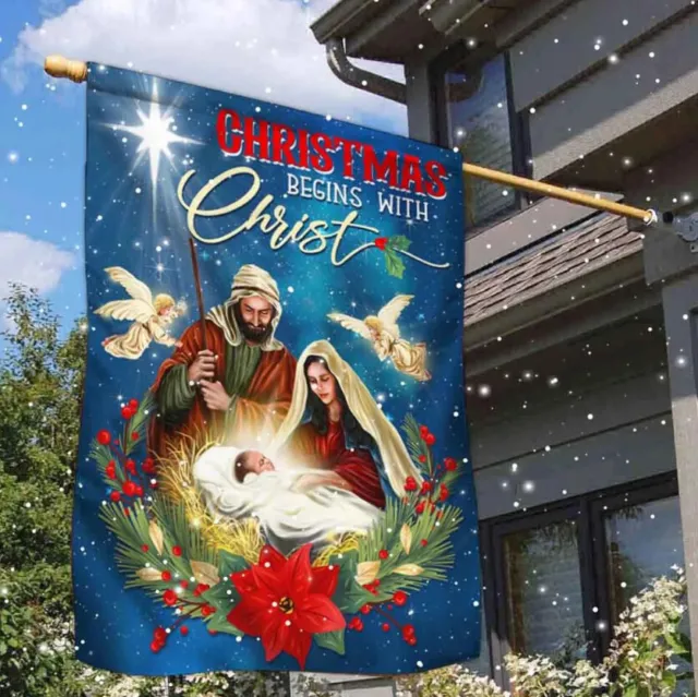 Christmas Begins With Christ House Garden Flag Jesus Home Yard Gift Decor