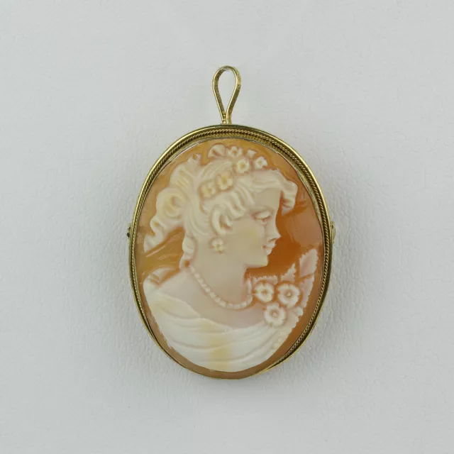 Vintage 14k Yellow Gold and Hand Carved Cameo Brooch Pendant