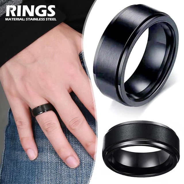 NEW BLACK ANTI-ANXIETY Spinner Fidget Rotating Rings Stainless Steel ...