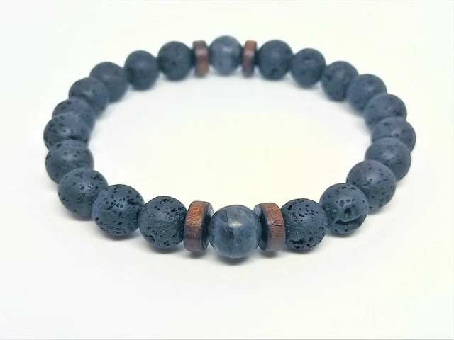Bracelet En Perles De Pierre De Lave Et Pierre Noire 8mm - Neuf Avec étiquettes, Style Naturel