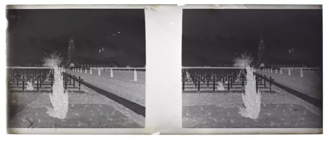 Cimetière militaire c1930 Photo NEGATIVE Plaque de verre Stereo Vintage V34L5n