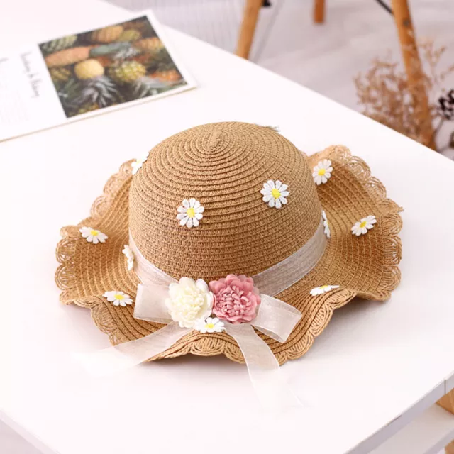 Girls Straw Sun Hat Summer Beach Bucket Hats UV Protection Kids Shoulder Bags AU 3