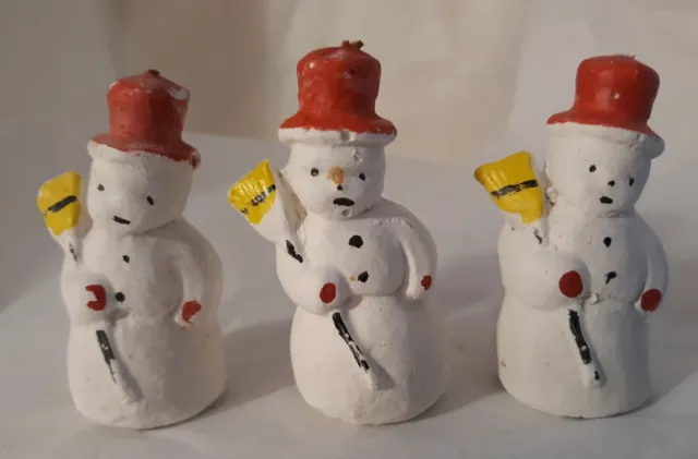 Vtg Old Snowman Christmas Tree Chalk Miniature Figurine Ornaments Primitive