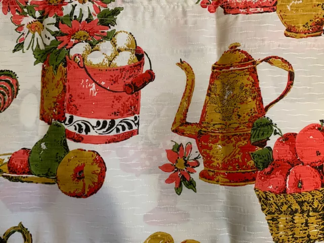 Vintage Mid-Century/Country Apples Basket 2 Kitchen Valance Panels RED