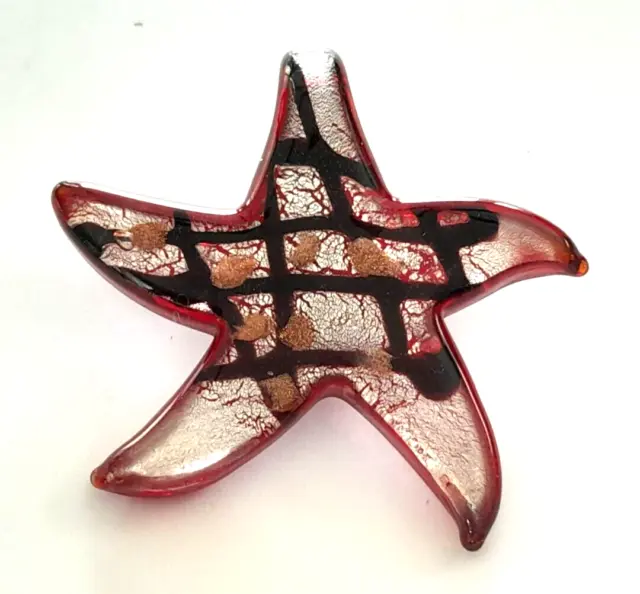 Vintage Beautiful Artisan Handmade Art Glass Black, Red Star 2" Pendant