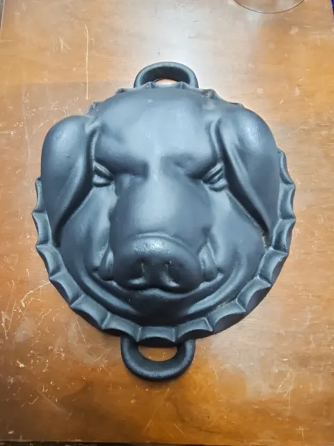Vintage Cast Iron Pig's Head Face Baking Pan Cheese Mold Heavy Large Boar Hog
