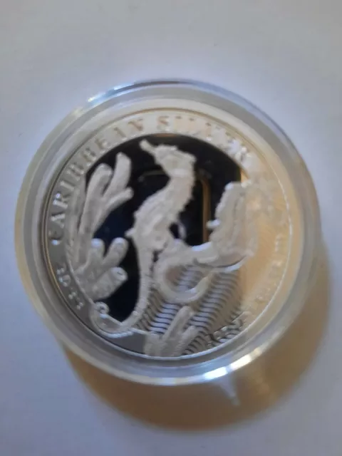 1 Oz Silbermünze 2022 Barbados Seepferdchen gekapselt