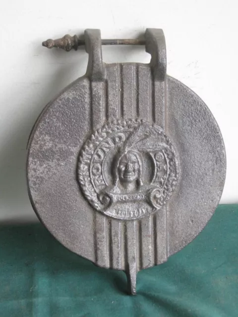 Antq Cast Iron Round Oak Stove / Furnace Lid "Doe Wah Jack" Indian Logo