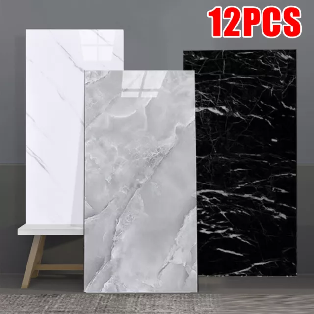 12x Self-Adhesive Marble Tiles Wall Sticker Stick On Kitchen Bathroom Home Decor