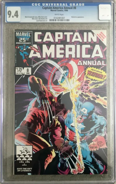 Captain America Annual #8 CGC 9.4 WHITE Wolverine appearance 1986